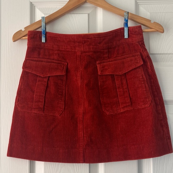 Size Small Red Half Front Zip Corduroy Mini Skirt - Picture 2 of 3